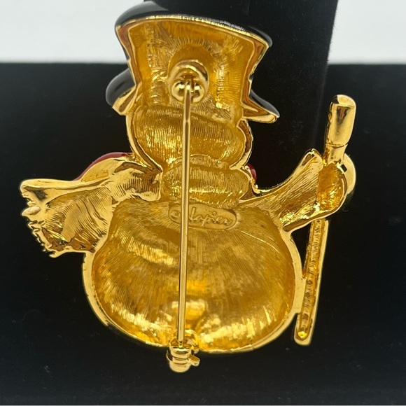 Napier vintage gold tone Festive Snowman Brooch with Black Hat and Red Scarf - Picture 7 of 8